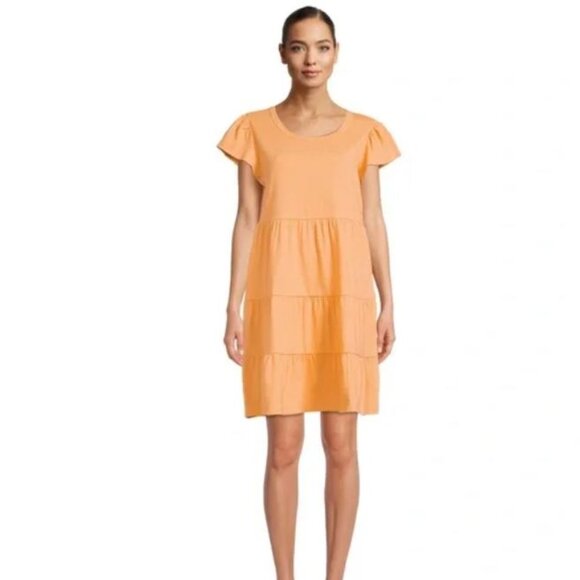 NWT Tiered Knit Dress for Women from Time and Tru - Soft Papaya - with Pockets - Picture 1 of 2